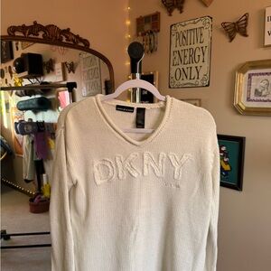 DKNY Women's V-Neck Sweater in Cream